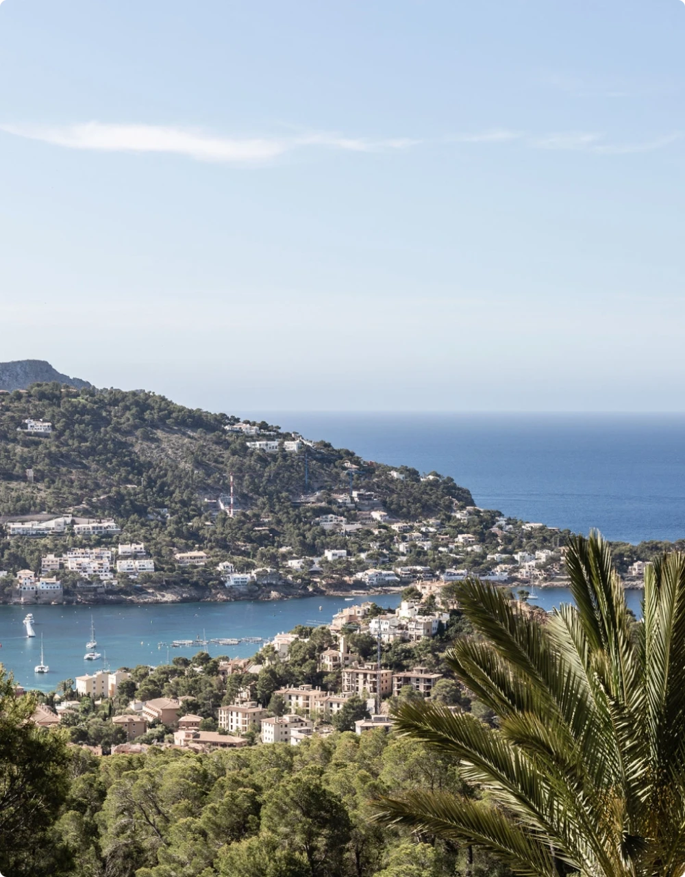 Scenic view of the exclusive Port d’Andratx harbor and hillside villas